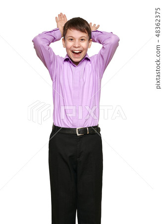 Boy posing on white background Boy posing on white background 48362375