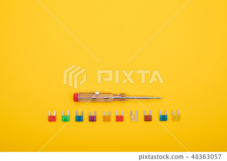Set of electrical tool on colorful background Set of electrical tool on colorful background 48363057