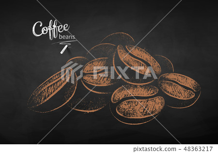 Chalk drawn sketch of pile of coffee beans  48363217