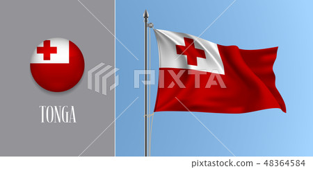Tonga waving flag on flagpole vector illustration. 48364584