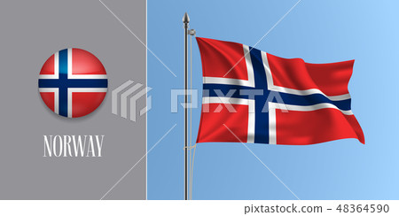 Norway waving flag on flagpole vector illustration - Stock Illustration ...