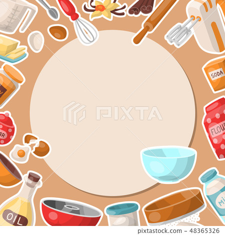 Baking cartoon tools round pattern. Kitchen...-插圖素材 [48365326] - PIXTA圖庫