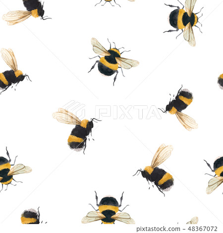 Watercolor bumblebee vector pattern Watercolor bumblebee vector pattern 48367072