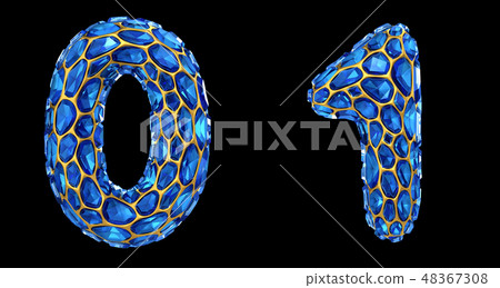 Number set 0, 1 made of 3d render diamond shards blue color. Number set 0, 1 made of 3d render diamond shards blue color. 48367308
