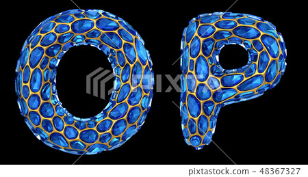 Letter set O, P made of realistic 3d render blue diamond. Collection of Diamond alphabet Letter set O, P made of realistic 3d render blue diamond. Collection of Diamond alphabet 48367327