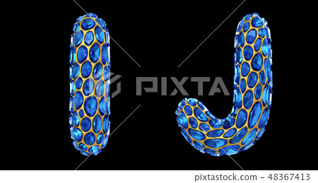 Letter set I, J made of realistic 3d render blue diamond. Collection of Diamond alphabet Letter set I, J made of realistic 3d render blue diamond. Collection of Diamond alphabet 48367413