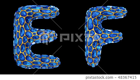 Letter set E, F made of realistic 3d render blue diamond. Collection of Diamond alphabet Letter set E, F made of realistic 3d render blue diamond. Collection of Diamond alphabet 48367415