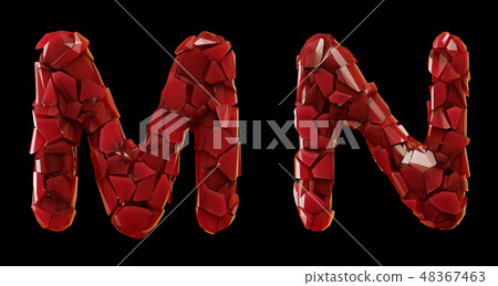 Red plastic set M, N made of 3d render plastic shards red color. Red plastic set M, N made of 3d render plastic shards red color. 48367463