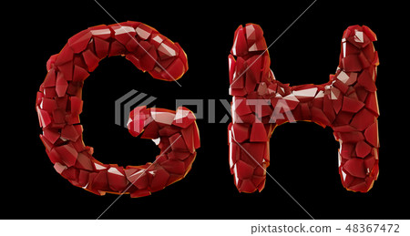 Red plastic set G, H made of 3d render plastic shards red color. Red plastic set G, H made of 3d render plastic shards red color. 48367472