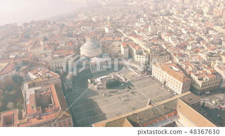 Aerial shot of Piazza del Plebiscito square in Naples on a hazy day, Italy 48367630