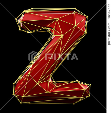 Capital latin letter Z in low poly style red and gold color isolated on black background. 3d Capital latin letter Z in low poly style red and gold color isolated on black background. 3d 48367666