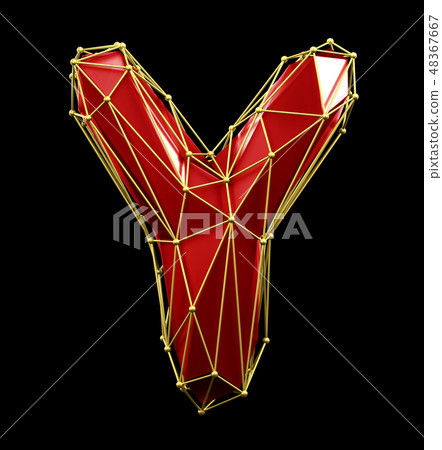 Capital latin letter Y in low poly style red and gold color isolated on black background. 3d Capital latin letter Y in low poly style red and gold color isolated on black background. 3d 48367667
