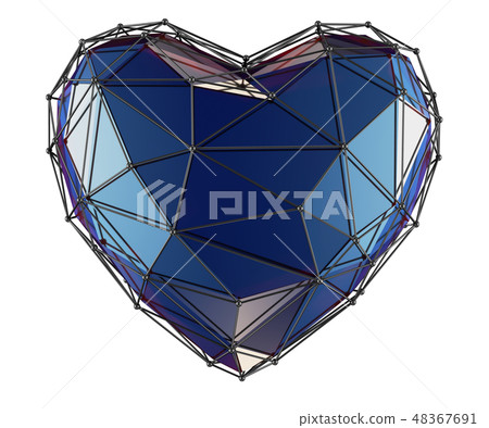 heart made in low poly style blue color isolated on white background. 3d heart made in low poly style blue color isolated on white background. 3d 48367691