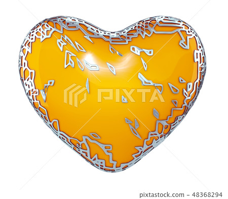 Heart made in golden shining metallic 3D with yellow paint isolated on white background. Heart made in golden shining metallic 3D with yellow paint isolated on white background. 48368294