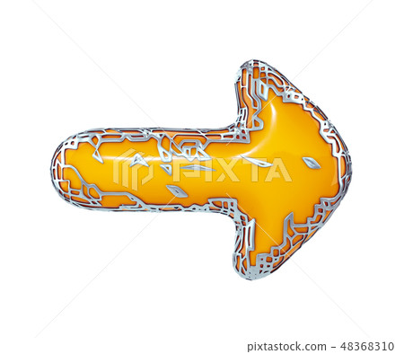Arrow made in golden shining metallic 3D with yellow paint isolated on white background. 3d Arrow made in golden shining metallic 3D with yellow paint isolated on white background. 3d 48368310