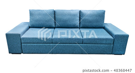 Blue sofa fabric couch. Classic modern divan on isolated background 48368447