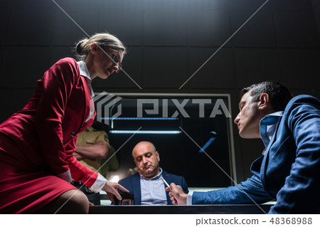 Attorney in disagreement with the prosecutor during the hearing of a suspect Attorney in disagreement with the prosecutor during the hearing of a suspect 48368988