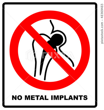 No metallic articles or watches, No access for people with metallic implants signs No metallic articles or watches, No access for people with metallic implants signs 48369483