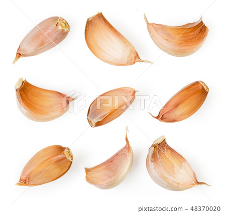 Set the garlic slices on a white. The form of the Set the garlic slices on a white. The form of the 48370020