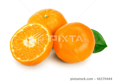 tangerine or mandarin fruit with leaves isolated on white background tangerine or mandarin fruit with leaves isolated on white background 48370484