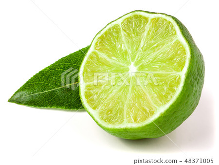 Lime half with leaf isolated on white background 48371005