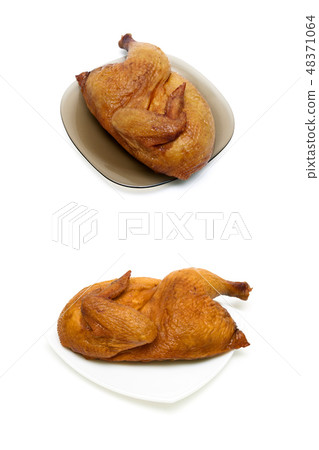 half smoked chicken isolated on white background 48371064