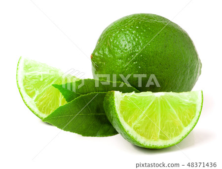 lime with slices and leaf isolated on white background lime with slices and leaf isolated on white background 48371436