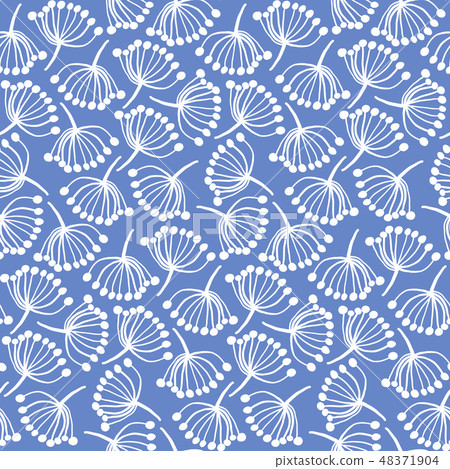 Summer blue floral pattern with doodle dandelions 48371904