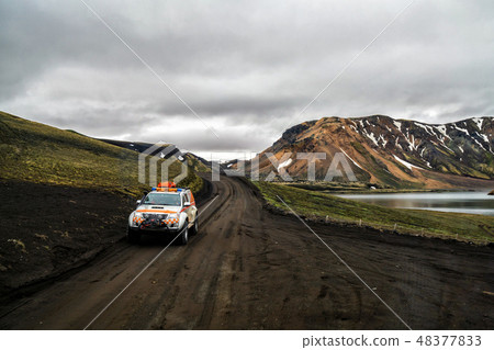 4WD car travel off road in Landmannalaugar Iceland 4WD car travel off road in Landmannalaugar Iceland 48377833