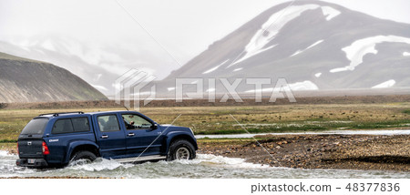 4WD car travel off road in Landmannalaugar Iceland 48377836
