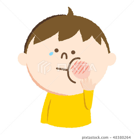 手寫樣式的例證。一個男孩用紅色腫脹他的臉頰。 48380264