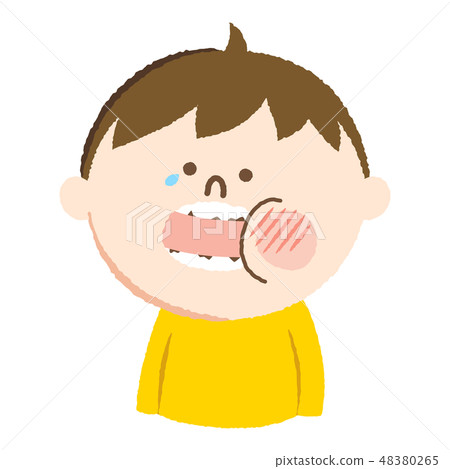 手寫樣式的例證。一個男孩的蛀牙疼痛和哭泣。 48380265
