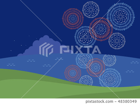 背景材料 夏日風景 海和煙花 1 插圖素材 圖庫