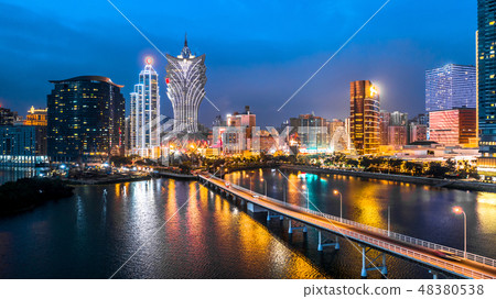 Macau cityscape at night, all hotel and tower  48380538