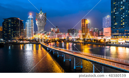 Macau cityscape at night, all hotel and tower Macau cityscape at night, all hotel and tower 48380539