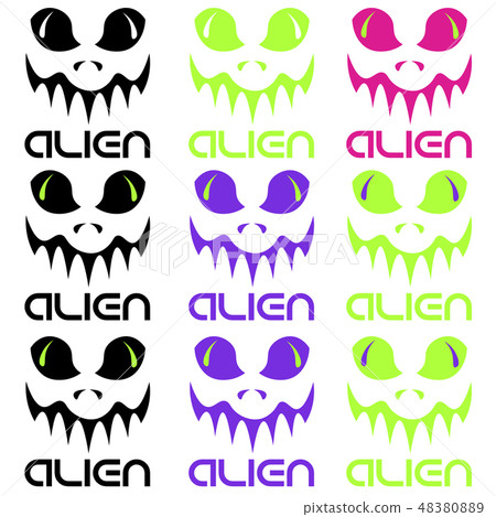 set of abstract alien faces of different colors... - Stock Illustration ...