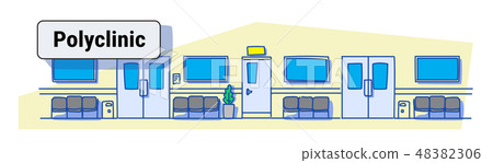 empty hospital clinic hall with seats and doors empty no people corridor polyclinic interior sketch empty hospital clinic hall with seats and doors empty no people corridor polyclinic interior sketch 48382306