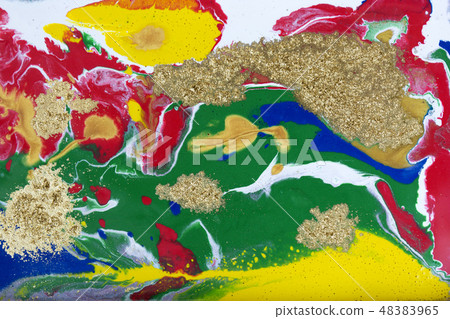 Multicolored gold marbling pattern. Golden marble liquid texture. Multicolored gold marbling pattern. Golden marble liquid texture. 48383965