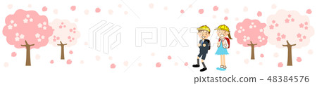 Spring cherry blossom freshman elementary school girls Copy space side by side 48384576
