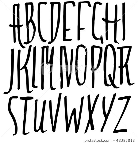 Simple alphabet letters. Handdrawn grunge ink font. Vector illustration. 48385818