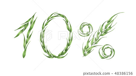 10% text, Ten percent from green leaves.Watercolor 48386156