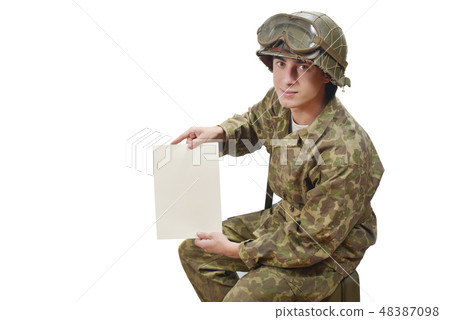 young American soldier shows a letter 48387098
