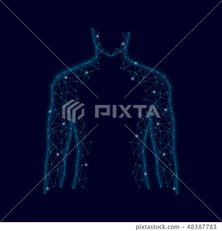 Men silhouette 3d low poly geometric model. Future technology polygonal geometric wire mesh vector 48387783