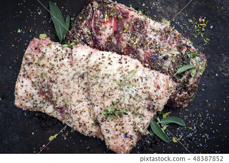 Cured wild pork belly Cured wild pork belly 48387852