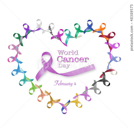 World cancer day multi-color & lavender ribbons 48389575