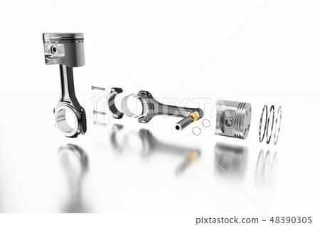 3D rendering. Engine piston with piston rings. 48390305