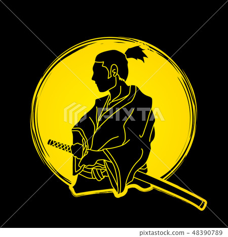 Samurai ready to fight action vector 48390789