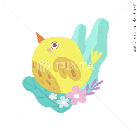 Cute Little Yellow Bird, Symbol of Spring Vector Illustration 48391587