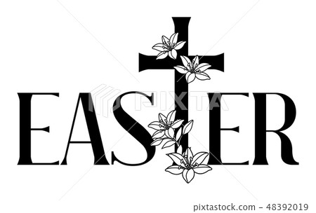 Happy Easter concept illustration. Cross and lilies. Happy Easter concept illustration. Cross and lilies. 48392019