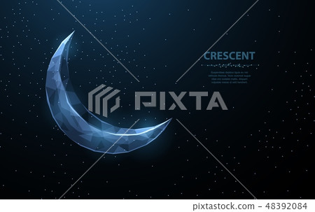 Vector crescent moon. Abstract polygonal wireframe on dark blue night sky background. Night symbol 48392084